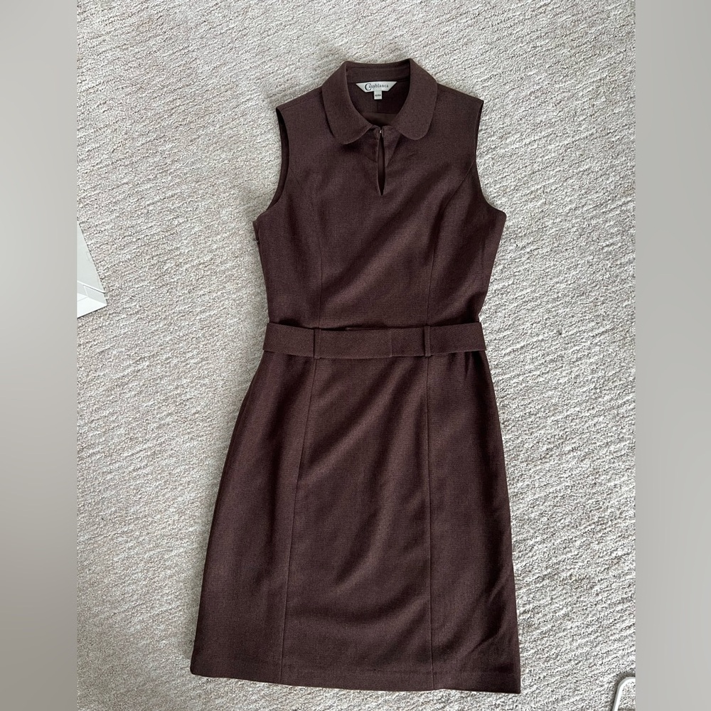 Brand new Brown Sleeveless belted Dress with keyhole